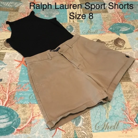 Ralph Lauren Sport Khaki High Waisted Shorts with Pockets Size 8 - Picture 2 of 8
